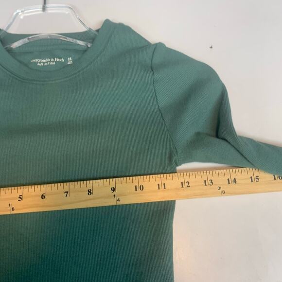 Abercrombie & Fitch Shirt Womens XS Soft A&F Rib Crop Long Sleeves Crewneck Teal - Picture 5 of 6